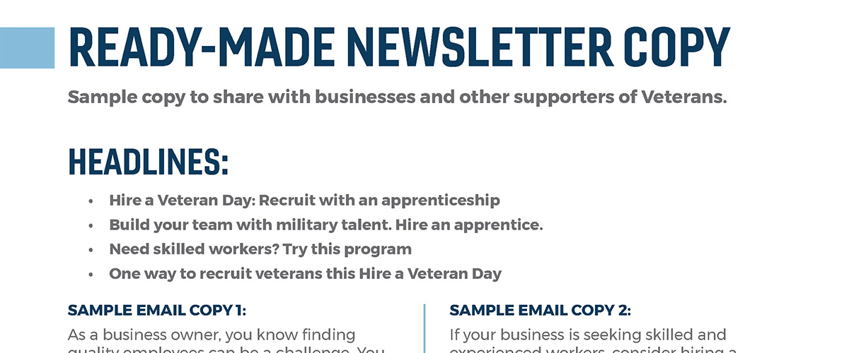 Hire A Veteran Day Email Copy PDF